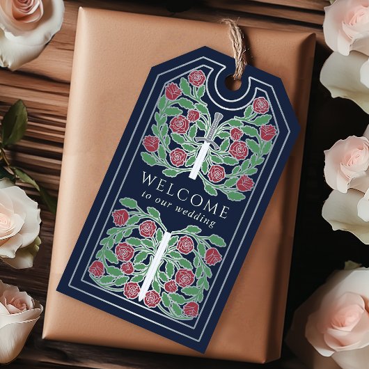 Blue Royal Medieval Silver Sword Wedding Welcome Geschenkanhänger