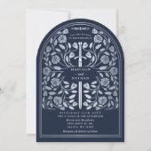 Blue Royal Mittelalterlicher Silberschwert Hochzei Einladung (Vorderseite)