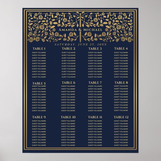 Blue Royal Mittelalterliches Schwert Hochzeitskart Poster (Vorne)