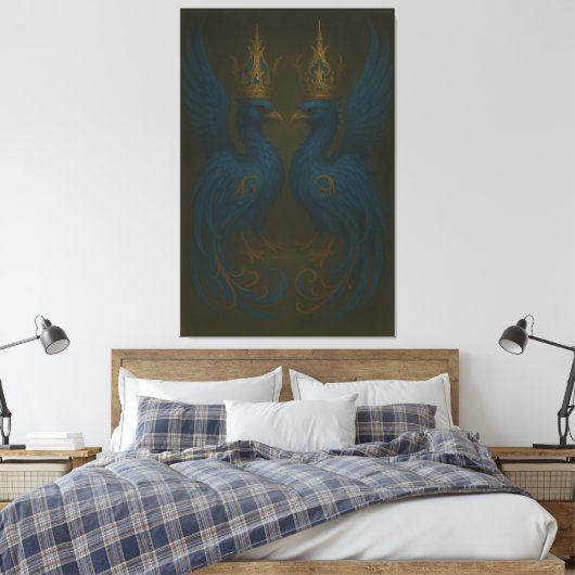 Blue Royal Phoenix Duo · Luxury Canvas Print Leinwanddruck (Insitu (Schlafzimmer))
