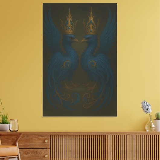 Blue Royal Phoenix Duo · Luxury Canvas Print Leinwanddruck (Insitu (Wohnzimmer))