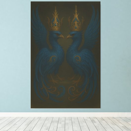 Blue Royal Phoenix Duo · Luxury Canvas Print Leinwanddruck (Insitu (Holzboden))