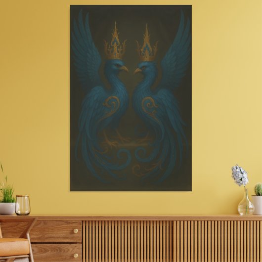 Blue Royal Phoenix Duo · Luxury Canvas Print Leinwanddruck (Insitu (Wohnzimmer))