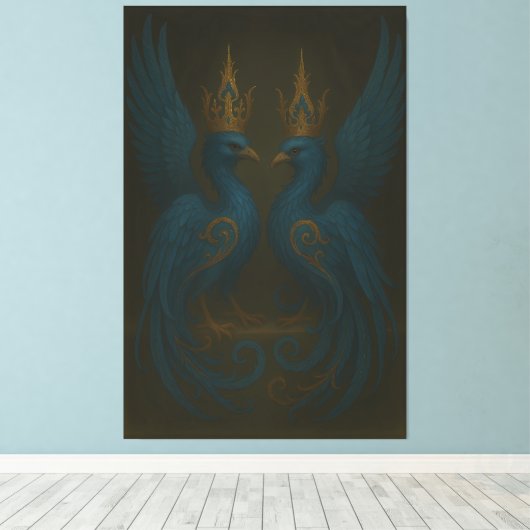 Blue Royal Phoenix Duo · Luxury Canvas Print Leinwanddruck (Insitu (Holzboden))