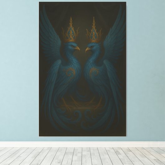 Blue Royal Phoenix Duo · Luxury Canvas Print Leinwanddruck (Insitu (Holzboden))