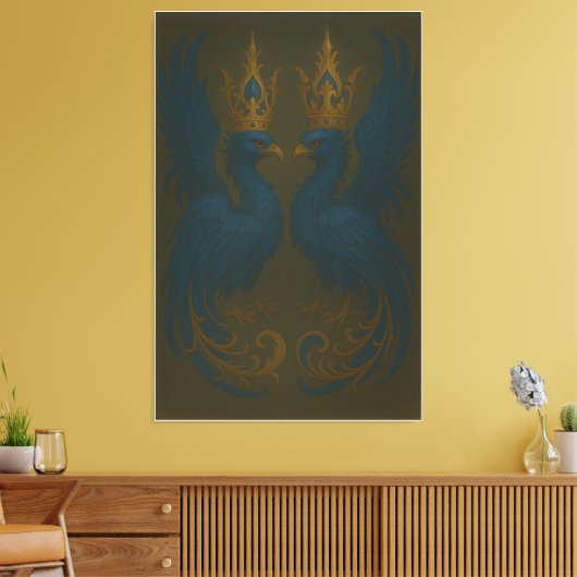 Blue Royal Phoenix Duo · Luxury Canvas Print Leinwanddruck (Insitu (Wohnzimmer))