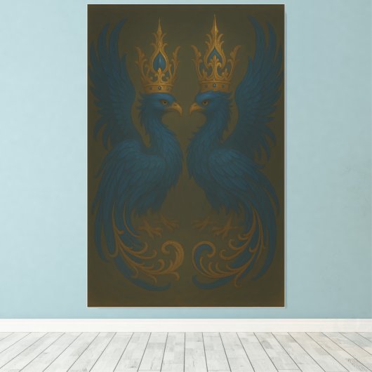 Blue Royal Phoenix Duo · Luxury Canvas Print Leinwanddruck (Insitu (Holzboden))