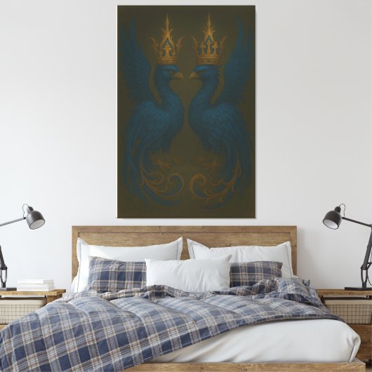 Blue Royal Phoenix Duo · Luxury Canvas Print Leinwanddruck (Insitu (Schlafzimmer))