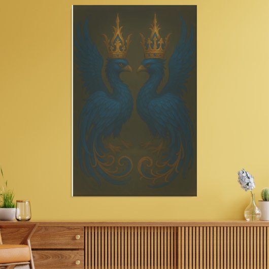 Blue Royal Phoenix Duo · Luxury Canvas Print Leinwanddruck (Insitu (Wohnzimmer))