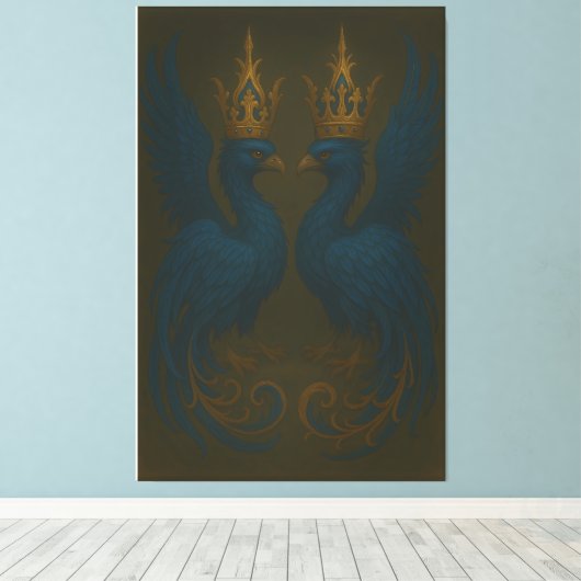 Blue Royal Phoenix Duo · Luxury Canvas Print Leinwanddruck (Insitu (Holzboden))