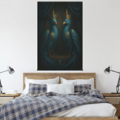 Blue Royal Phoenix Duo · Luxury Canvas Print Leinwanddruck (Insitu (Schlafzimmer))