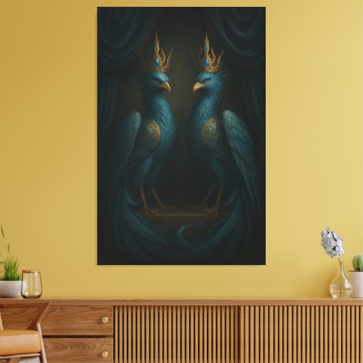 Blue Royal Phoenix Duo · Luxury Canvas Print Leinwanddruck (Insitu (Wohnzimmer))