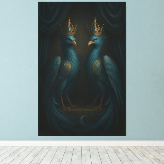 Blue Royal Phoenix Duo · Luxury Canvas Print Leinwanddruck (Insitu (Holzboden))