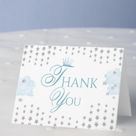 Blue Royal Prince Thank You Card Crown Watercolor Dankeskarte