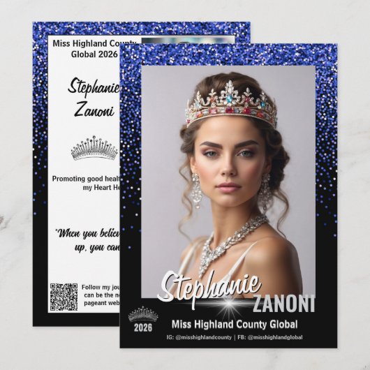 Blue Royale Pageant Autogrammkarte | QR-Code Einladung (Vorne/Hinten)