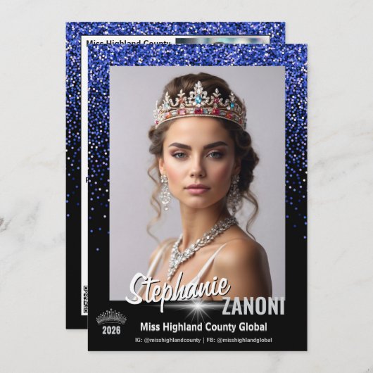 Blue Royale Pageant Autograph Card | QR Code Einladung (Vorne/Hinten)