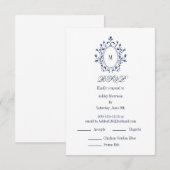 BLUE RSVP card Monogram With 2 Entree Choice Begleitkarte (Vorne/Hinten)