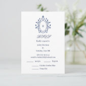 BLUE RSVP card Monogram With 2 Entree Choice Begleitkarte (Stehend Vorderseite)