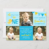 Blue Rubber Duck 3 Foto Geburtstag Einladung (Vorderseite)