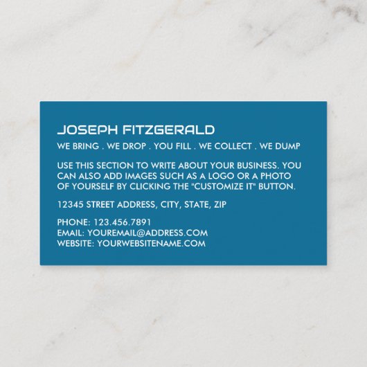 Blue Rubbish Skip Design, Skip/Dumpster Company Visitenkarte (Rückseite)