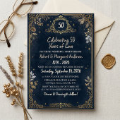 Blue Ruby Script Simple 50th Wedding Anniversary Einladung