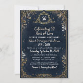 Blue Ruby Script Simple 50th Wedding Anniversary Einladung (Vorderseite)