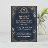 Blue Ruby Script Simple 50th Wedding Anniversary Einladung (Stehend Vorderseite)