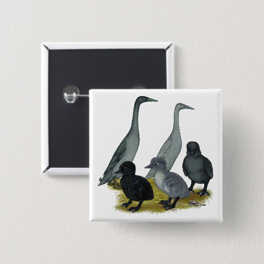Blue Runner Duck Family Button (Vorne & Hinten)