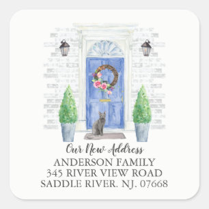 Blue Russian Blue Door New Address Label-Aufkleber Quadratischer Aufkleber