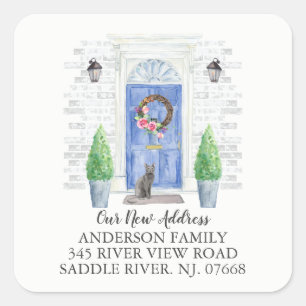 Blue Russian Blue Door New Address Label Quadratischer Aufkleber