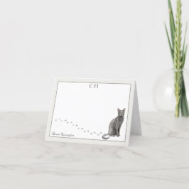 Blue Russian Cat Grey Border Monogram Name Faltend Dankeskarte