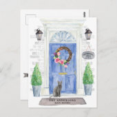 Blue Russian Cat Moving Announccard Postkarte (Vorne/Hinten)