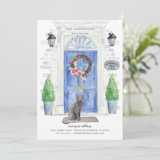 Blue Russian Moving Announcement Einladung (Stehend Vorderseite)