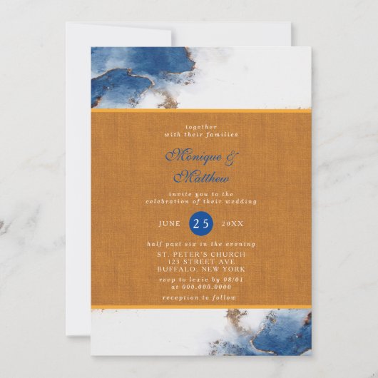 Blue Rust Copper Watercolor Agate Hochzeitsfeier Einladung (Vorderseite)