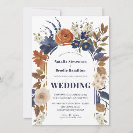 Blue Rust Floral Boho Hochzeitseinladung Einladung