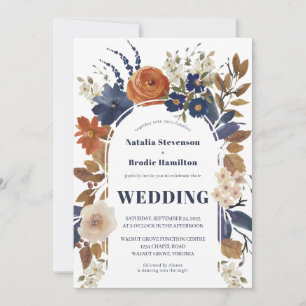 Blue Rust Floral Boho Hochzeitseinladung Einladung