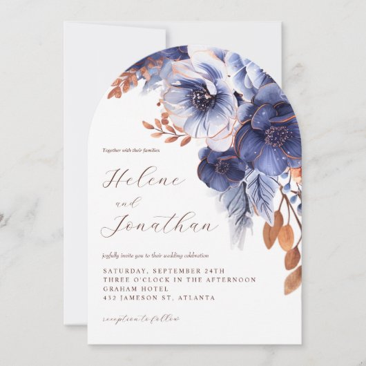 Blue Rust Terracotta Garden Elegante Hochzeit Einladung (Vorderseite)