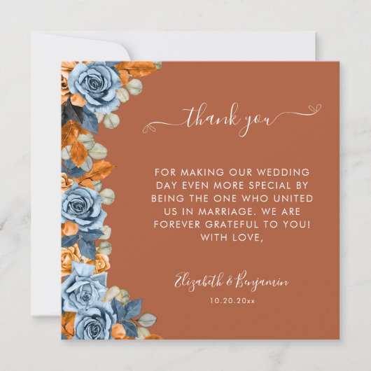 Blue Rust Terracotta Wedding Offizier Vielen Dank Dankeskarte (Vorderseite)