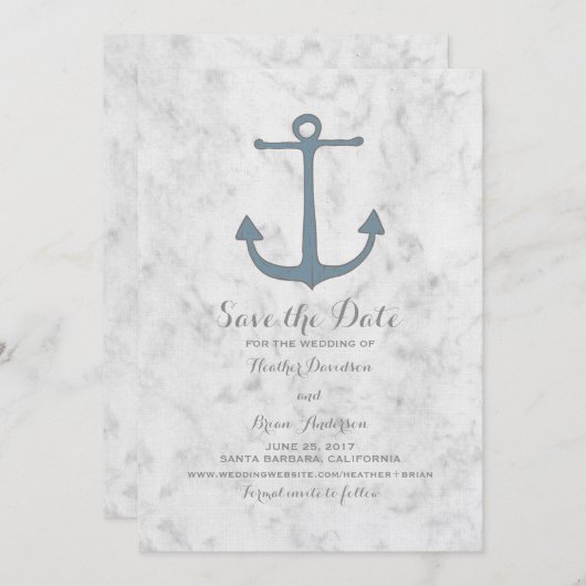 Blue Rustic Anchor Save the Date einladen (Vorne/Hinten)