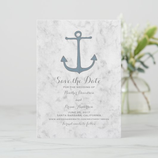 Blue Rustic Anchor Save the Date einladen (Stehend Vorderseite)