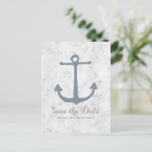 Blue Rustic Anchor Save the Date Postcard Ankündigungspostkarte (Stehend Vorderseite)