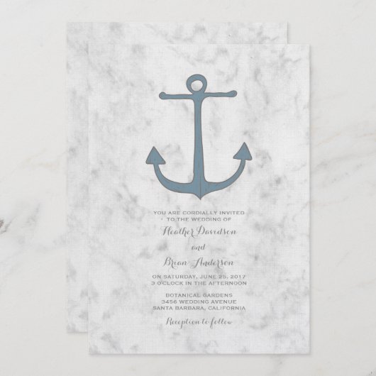Blue Rustic Anchor Wedding Einladung (Vorne/Hinten)