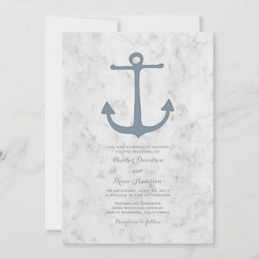 Blue Rustic Anchor Wedding Einladung (Vorderseite)