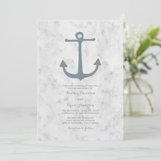 Blue Rustic Anchor Wedding Einladung (Stehend Vorderseite)