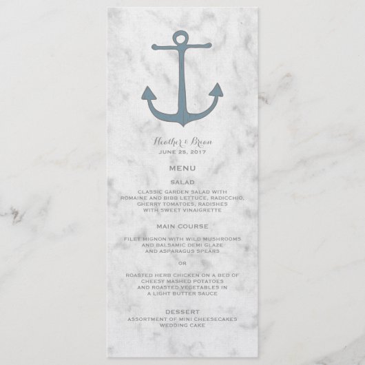 Blue Rustic Anchor Wedding Menu Menükarte (Vorderseite)