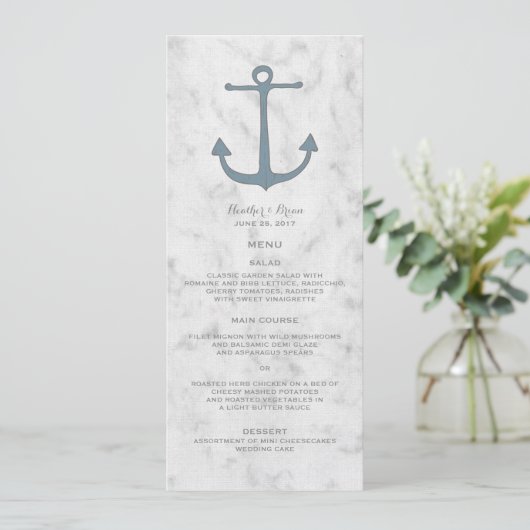Blue Rustic Anchor Wedding Menu Menükarte (Stehend Vorderseite)