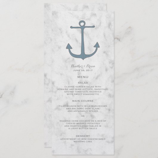 Blue Rustic Anchor Wedding Menu Menükarte (Vorne/Hinten)