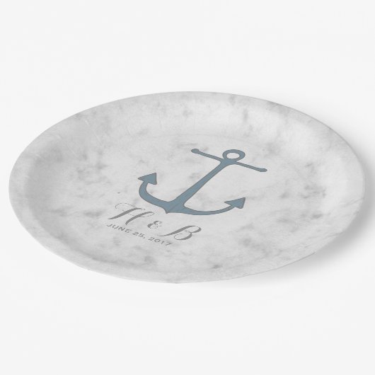Blue Rustic Anchor Wedding Pappteller (Schrägansicht)