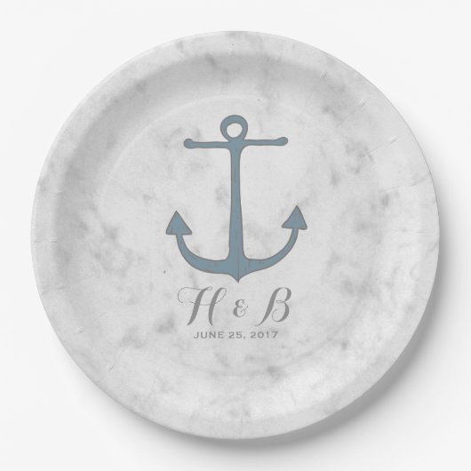 Blue Rustic Anchor Wedding Pappteller (Vorderseite)