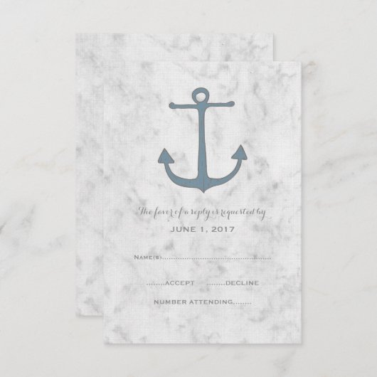 Blue Rustic Anchor Wedding RSVP Card (Vorne/Hinten)